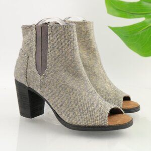 TOMS Womens Majorca Boots Size 7 Gray Woven Canvas Open Toe Booties Block Heel